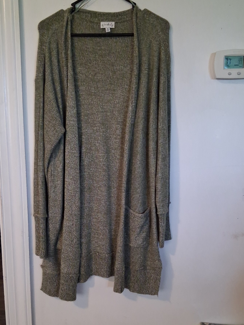 Wonderly Olive Green Open-Front Duster Cardigan
